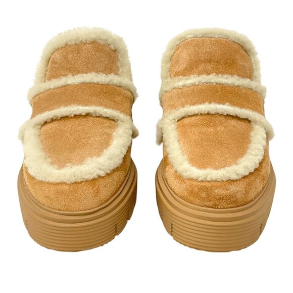 Stuart Weitzman Lennox Shearling Suede Mules New Camel US Size 6.5 B 30MM - Picture 2 of 11